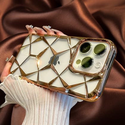 Gold Electroplated 3D diamond Pattern Luxury Cover-iPhone 15 Pro