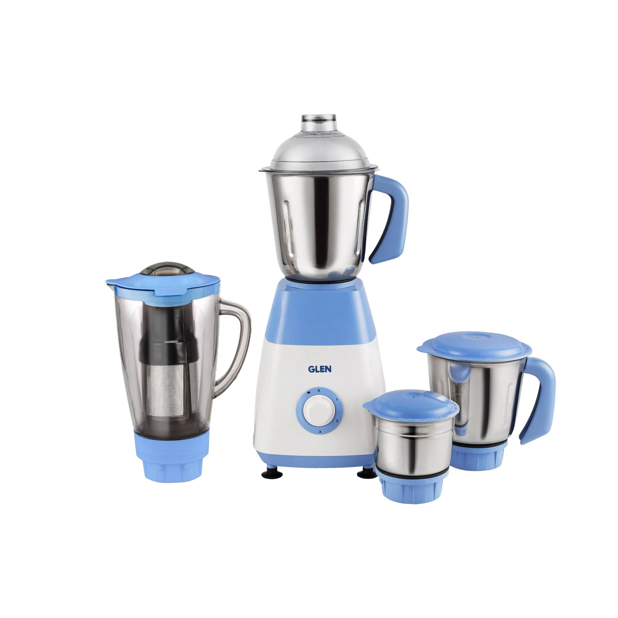 Mixer Grinder 750W with 1 Transparent Jar 3 Stainless Steel Jars - White & Blue (4023 PLUS)