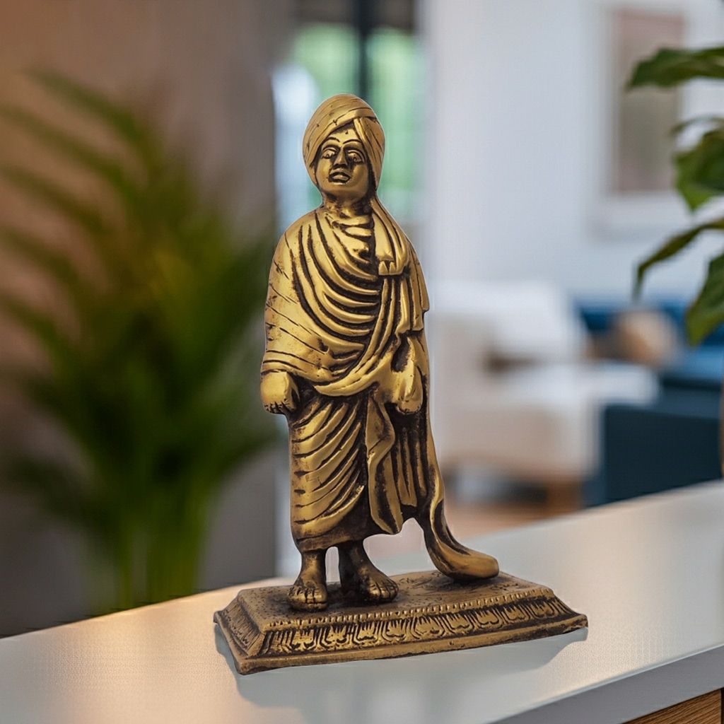 Brass Swami Vivekananda Statue | Inspirational Desk Decor, Height : 8.5 Inch (BSMAS1360 F)
