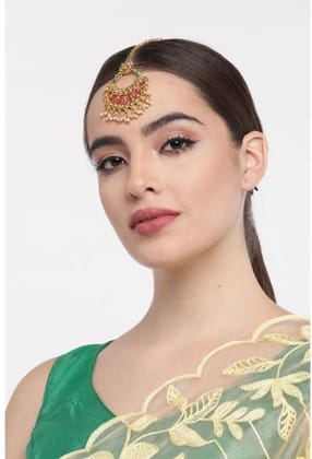 Generic Women's Rose Gold Plated Alloy Kundan Earrings & Mangtikka-PID47381