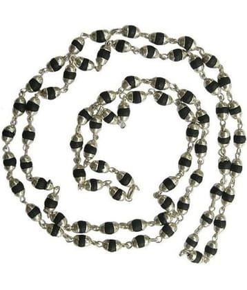 Malabar Gems Natural Black Tulsi Beads in Silver Cap Rosary Japa Mala