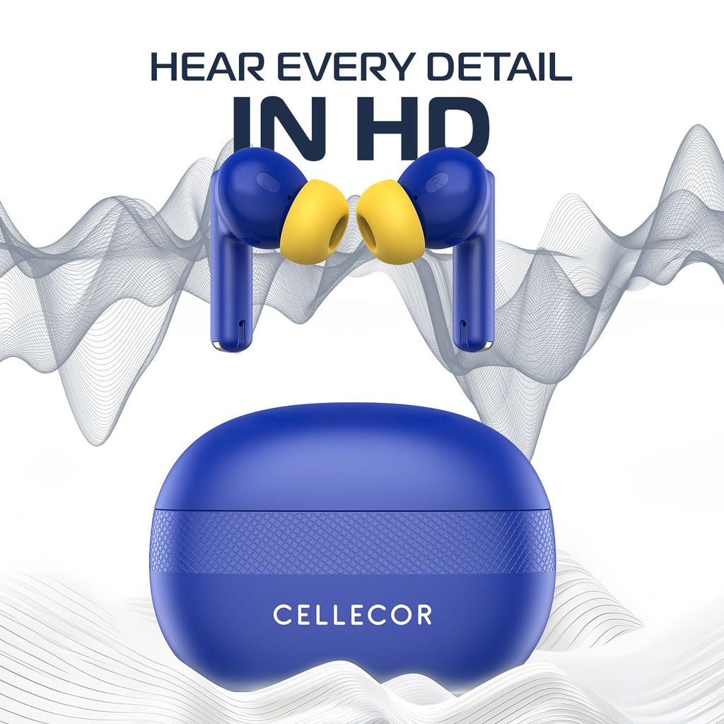 Cellecor BroPods C105 Tune TWS |45H Playtime, ENC, 5.3v, IPX5, 50ms Low Latency Gaming Bluetooth-Blue Yellow