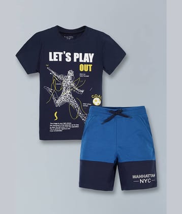 PLUM TREE Pack of 1 Boys Cotton Blend T-Shirt & Shorts Set ( Navy Blue )