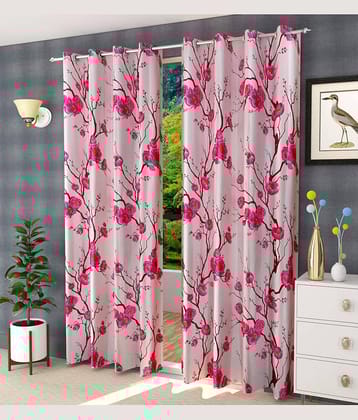 Kraftiq Homes Floral Semi-Transparent Eyelet Curtain 5 ft ( Pack of 2 ) - Pink