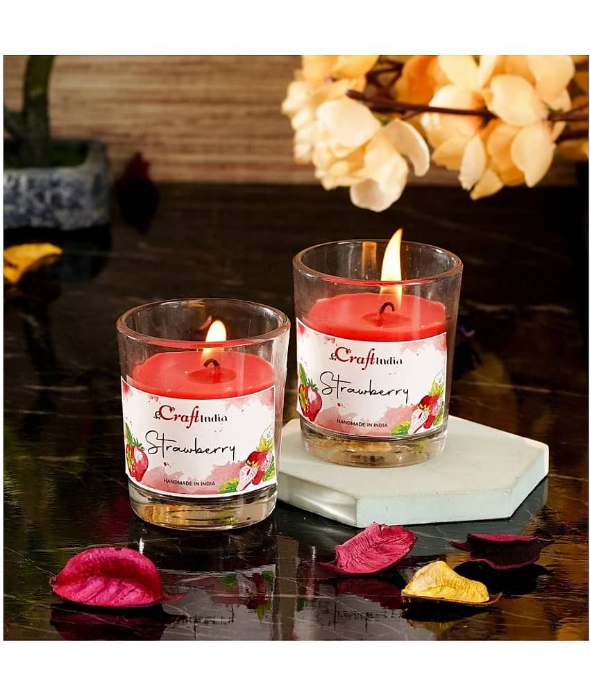 eCraftIndia Set of 2 Red Strawberry Scented Glass Candles
