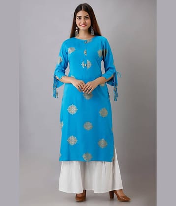 MAUKA - Blue Straight Rayon Women's Stitched Salwar Suit ( Pack of 1 )