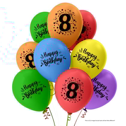 8 Number Balloons & Happy Birthday Latex Balloons with Banner for Eight No. Theme, Pack of 21 Pcs | 20 Pcs Balloons & 1 Banner | Multicolor Balloons for Birthday