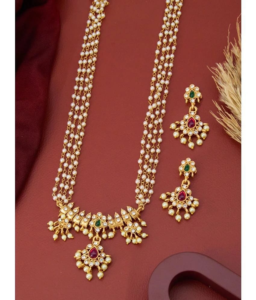 ROFARWORD Gold Brass Necklace Set ( Pack of 1 ) - Gold