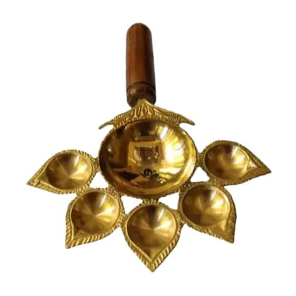 MAYAPURI Panch Aarti Diya with Stand | Panchmukhi/Pancha Pradip for Puja | Brass (Pack of 1)
