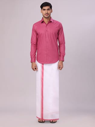 Mens Pink Shirt with Matching Border Flexi Dhoti Combo Casper Flexi-36 / F/S / Pink