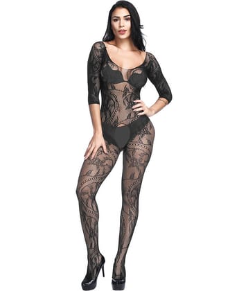 FIHA Womens Fishnet Bodystocking Crotchless Bodysuit Tights Soft Nightwear Lingerie