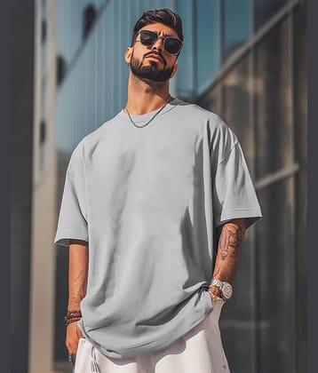 AUSK Men Cotton Blend Oversized Fit Solid T-Shirt ( Sky Blue )