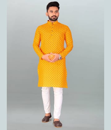FRELURO Yellow Cotton Blend Men's Regular Kurta ( Pack of 1 )