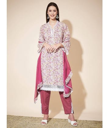 Vbuyz Cotton Printed Kurti With Pants Women's Stitched Salwar Suit - Pink ( Pack of 1 )