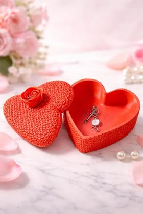 Knitted Heart Jewellery Box with Rose Red Knitted Heart Jewellery Box with Rose Red