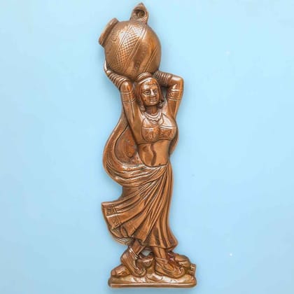 Wall Hanging Lady with Matka Design | Metal Wall Art - For Home, Living Room, Bedroom, Drawing Room, Hotel, Restaurant Decor & Gifts - 15 Inch