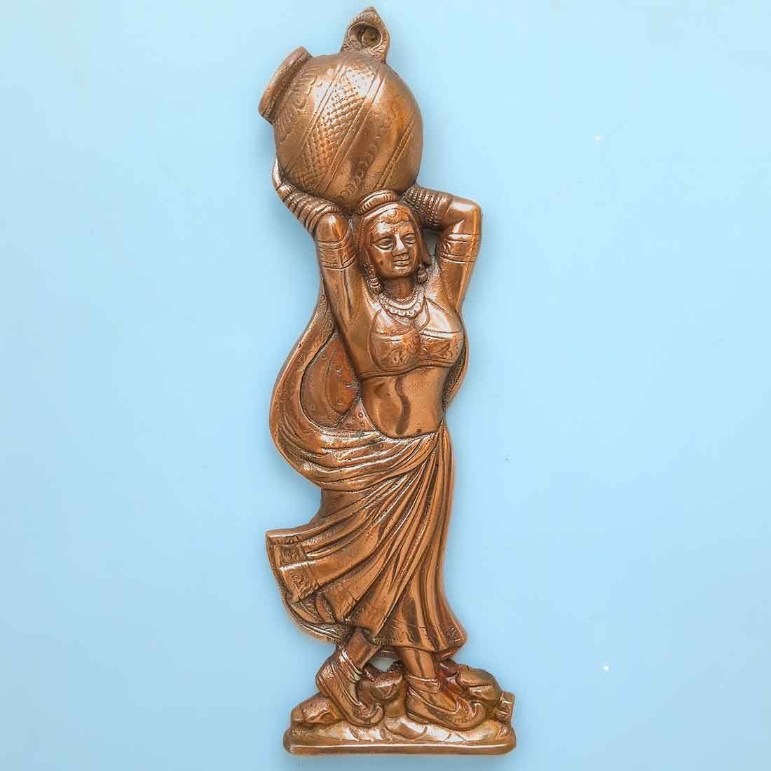 Wall Hanging Lady with Matka Design | Metal Wall Art - For Home, Living Room, Bedroom, Drawing Room, Hotel, Restaurant Decor & Gifts - 15 Inch
