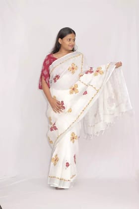 Tisser Linen applique saree