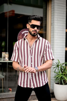 Mehroon Striped wavy Crochet Shirt Mehroon Striped wavy Crochet Shirt