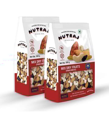 Nutraj Mix Dry Fruits PanchMeva 1 Kg (500g X 2) | Nutritious Blend of Dry Dates, Black Raisins, Raisins, Cashew Nuts & California Almonds | Trail Mix Healthy Snacks