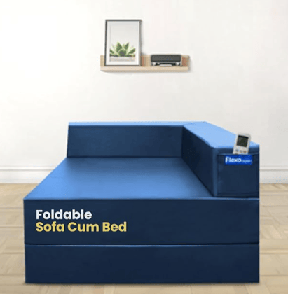 Starlon Corner Vegan Leather Foldable Sofa Cum Bed | Single Seater for Corner Placement | Portable & Space-Saving Design | Navy Blue Colour
