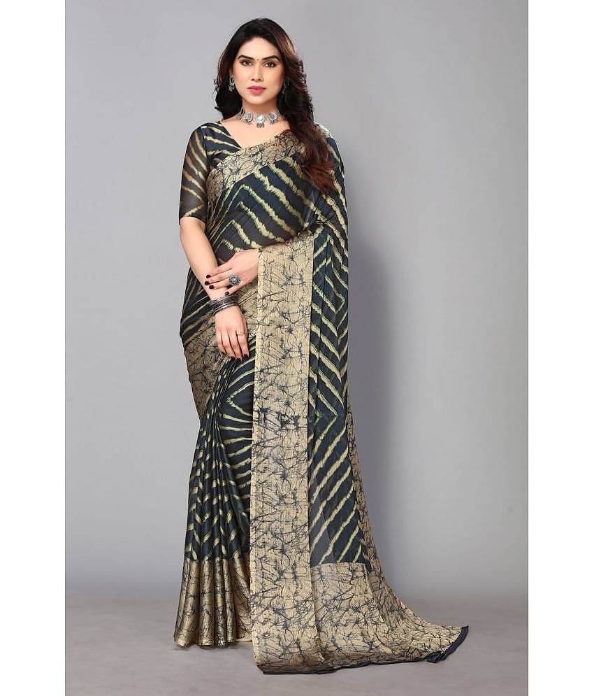 FABMORA Chiffon Printed Saree With Unstitched Blouse Piece ( Wine )