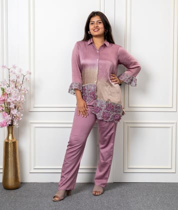 Designer satin silk coord set-L