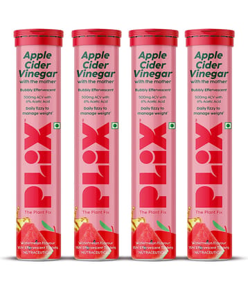 Plix Apple Cider Vinegar Effervescent Tablets Watermelon Flavour with Vitamin B12 (4 x 15 No)