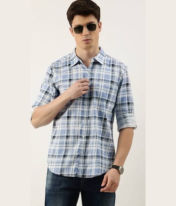 Lucky Roger Cotton Blend Regular Fit Checks Full Sleeves Men's Casual Shirt - Blue ( Pack of 1 )