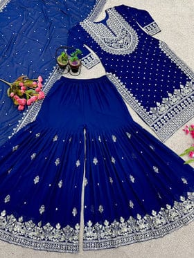 Heavy Embroidery Sequence Work Top-Gharara And Dupatta