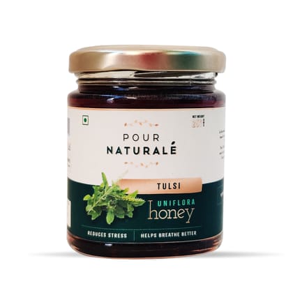 Pour Naturale Honey: Tulsi Honey | Pure Natural Honey – Unifloral | Beneficial for respiratory system | Reduces stress | Glass Jar (250gm)