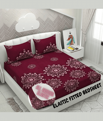 HIDECOR Microfibre Floral 1 Bedsheet with 2 Pillow Covers - Maroon