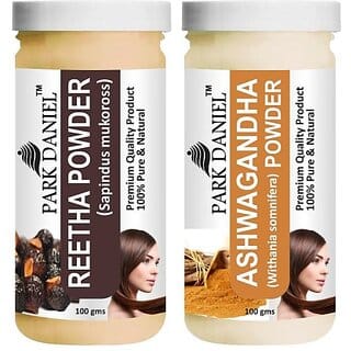 PARK DANIEL Pure & Natural Reetha Powder & Ashwagandha Powder Combo Pack of 2 Bottles of 100 gm (200 gm ) (200 ml)