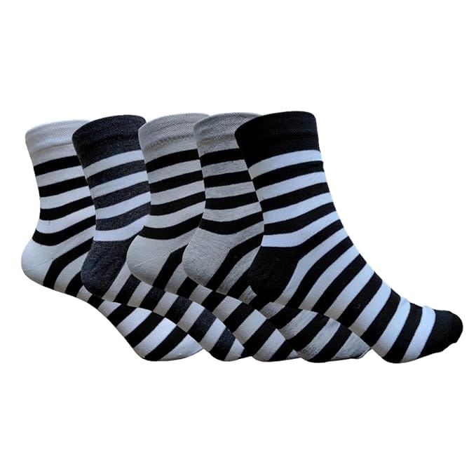 VOICI France Men's & Boys Mid-calf length socks Black white grey multicolored cotton blend free size pack of 5