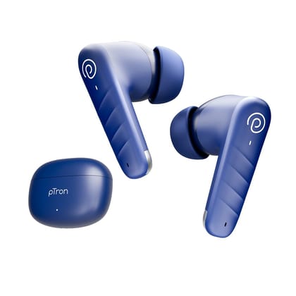 pTron Bassbuds Spark in-Ear TWS Earbuds with Stereo Sound, 40Hrs Playtime, Stereo Calls, Bluetooth V5.3 Headphones with Quick Pairing, Touch Control, Voice Assistant, Type C Charging & IPX5 (Blue) Blue / One Size