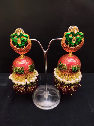Premium Quality Real Meenakari Work kundan jhumka earrings Set By Zevar
