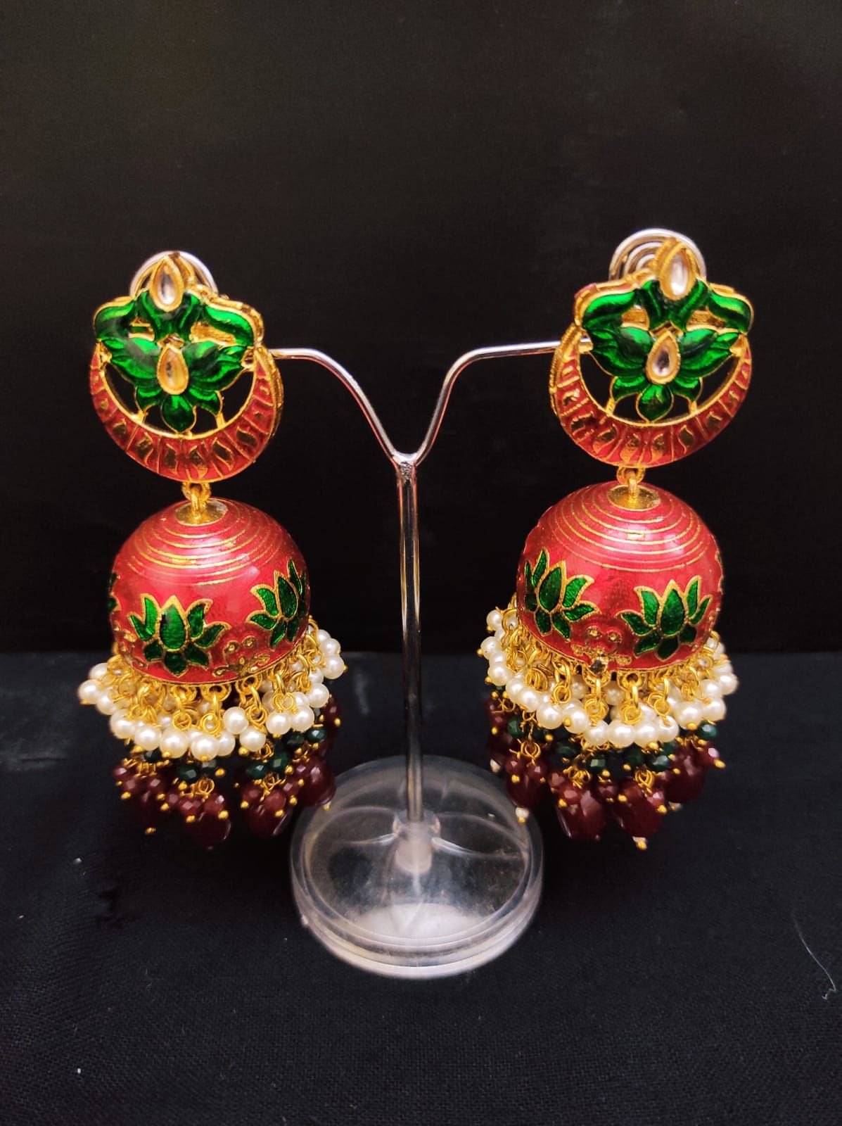 Premium Quality Real Meenakari Work kundan jhumka earrings Set By Zevar