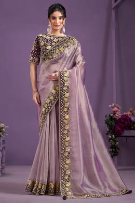 Pink Embroidered Tissue Saree