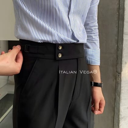 Signature Buttoned Formal Gurkha Pants by ITALIAN VEGA®-28 / Dark Black
