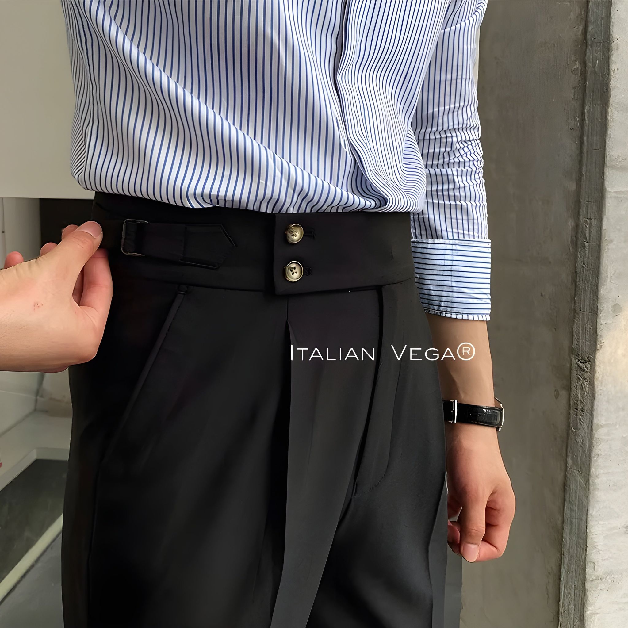Signature Buttoned Formal Gurkha Pants by ITALIAN VEGA®-28 / Dark Black