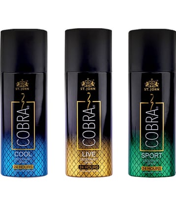 St. John Cobra Live,Cool & Sport 50ml Each, Cobra Deodorant Spray for Men 50 ml ( Pack of 3 )
