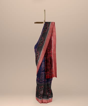 Navy Blue Red Cotton Handloom Sambalpuri Saree