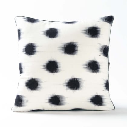 Handwoven Ikat Cushion Cover - 16x16-16Inches x 16Inches / 40cms x 40cms / White & Black / Cotton