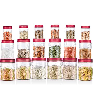 Milton Vitro Plastic Pet Storage Jar and Container, Set of 18 (6 pcs x 230 ml Each, 6 pcs x 600 ml Each, 6 pcs x 1.18 ltrs Each), Red Wine
