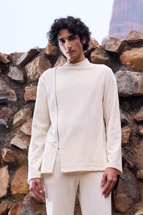 KNIT CORD SIDE ZIP-M / Ivory