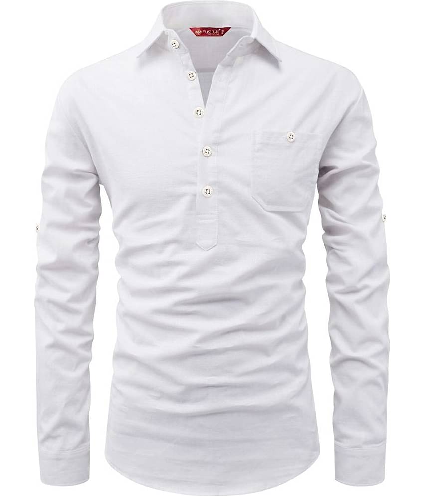 Yugnik White Cotton Men's Shirt Style Kurta ( Pack of 1 )