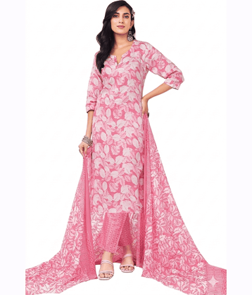 SIMMU Women Cotton Printed Straight Kurti With Pants ( Pink )