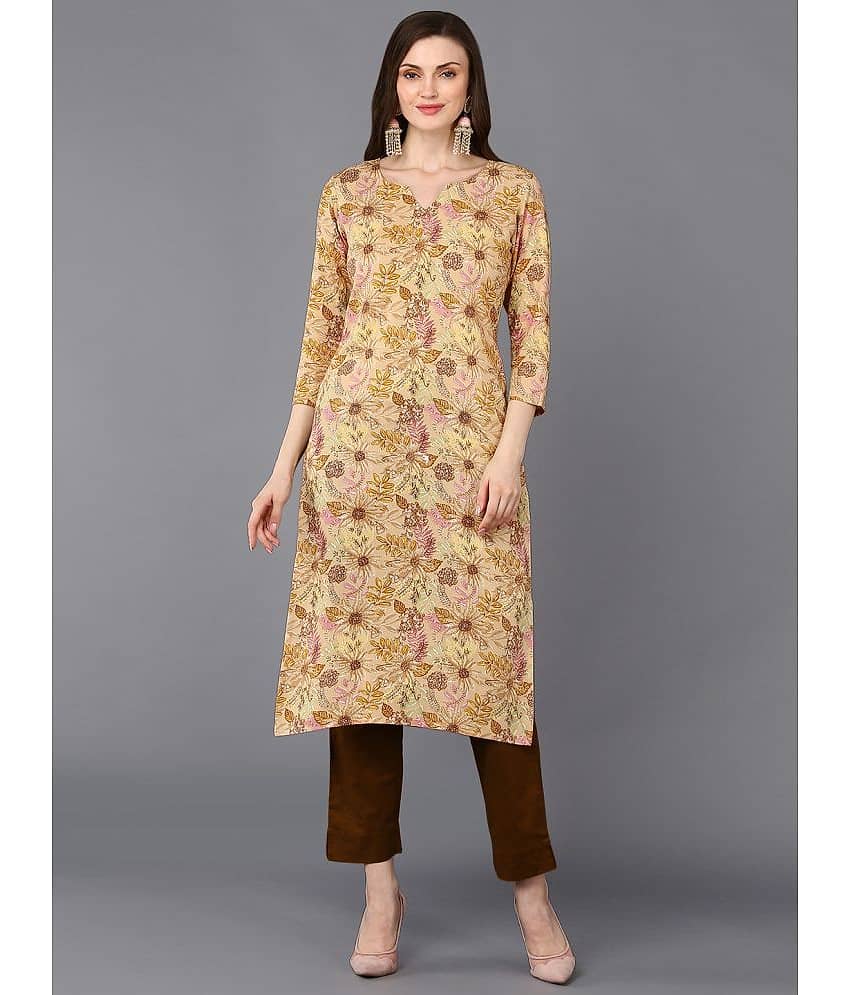 Vaamsi Viscose Printed Straight Women's Kurti - Beige ( Pack of 1 )