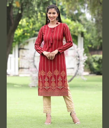 Juniper Acrylic Embroidered Straight Women's Kurti - Maroon ( Pack of 1 )