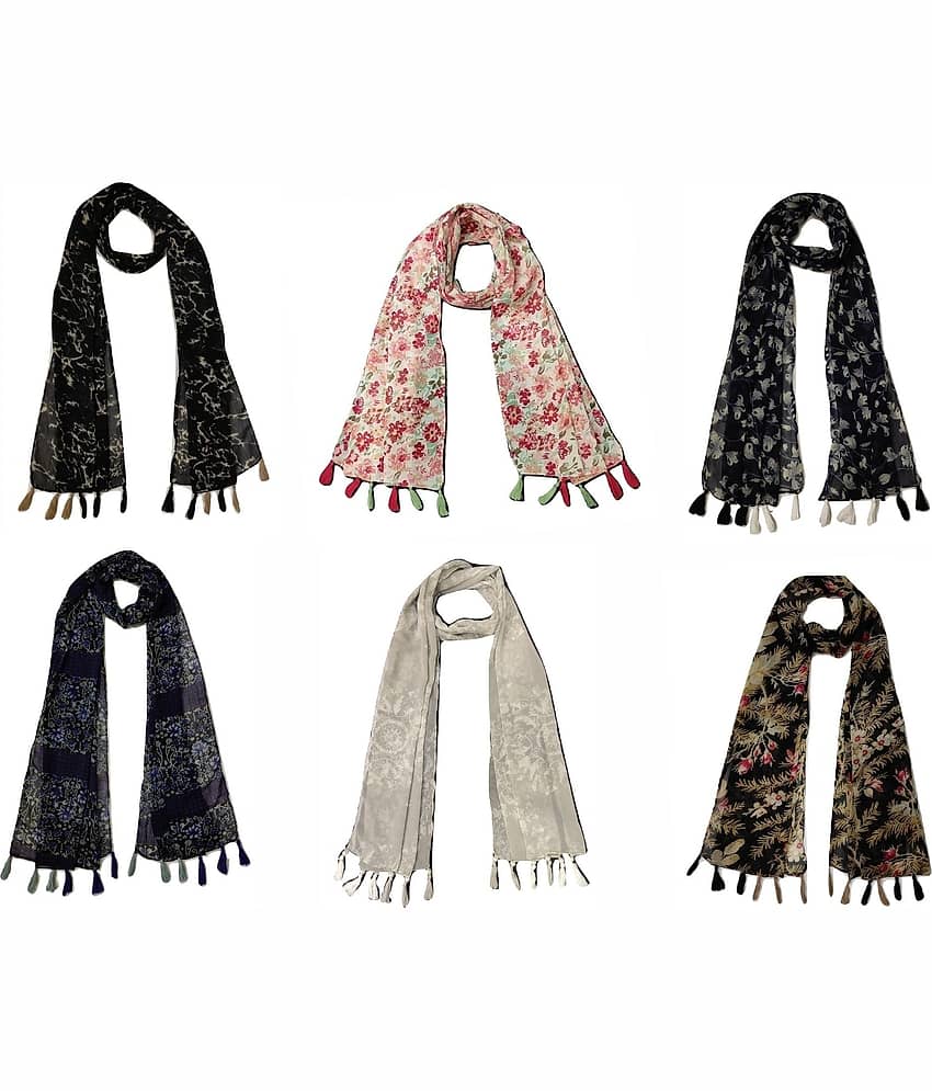 stolevilla Multi Printed Poly Cotton Yarn Stoles ( Pack of 6 )